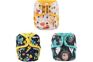 SIGZAGOR 3 Baby Diaper Covers Nappies One Size 10lbs to 36lbs for Boys (Yellow Deers)