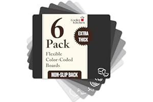 Extra Thick Flexible Plastic Cutting Board Mats with Food Icons & EZ-Grip Waffle Back, (Set of 6) Dishwasher Safe
