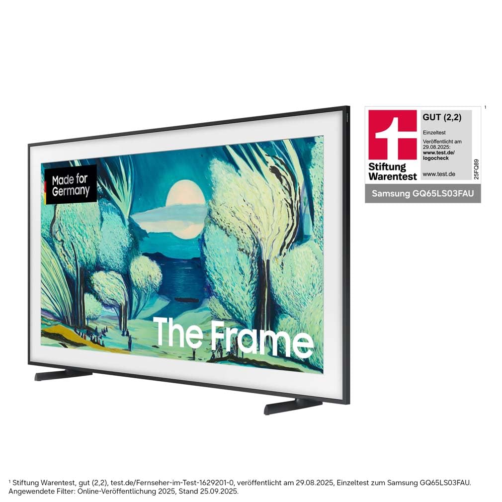 Samsung The Frame LS03F 4K QLED 65 Zoll (163 cm) UHD Fernseher, Modern Frame Design, NQ4 AI Gen2 Prozessor, Art Mode, Artful Picture Quality, One Connect Kabel, Samsung Vision AI Smart TV 3