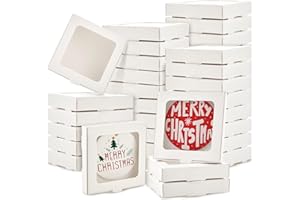 Dunzoom 50 Pcs Sublimation Ornament Blanks Box 3.6"x3.6"x0.7" Christmas Ornaments Holder Ceramic Discs Packaging Box with Window for Personalized Xmas Tree Blanks Bulk (White)