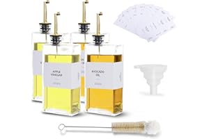 4 Pcs Olive Oil Dispenser Bottles, 500ml/16.9 Oz Oil Bottles for Kitchen Vinegar Dispenser Set, Kitchen Gadgets Include 1 Sil