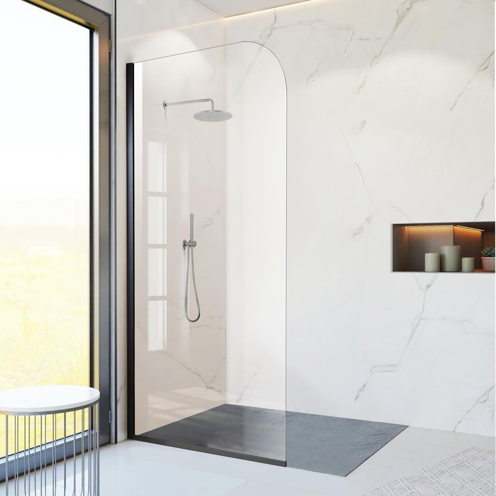 Photo 1 of Glass Shower Panel, 36" W x 76" H Semi-Framed Fixed Shower Glass Panel in Matte Black with 5/16"(8mm) Clear Tempered Glass Door, Simple Shower Door Panel for Bathroom