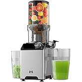 WHUTO Cold Press Juicer, Wide Feed Chute Juicer Machines, Stainless Steel Slow Masticating Juicers Easy to Clean, Vegetables & Fruits Juice Extractor, High Juice Yield, Gray Knob