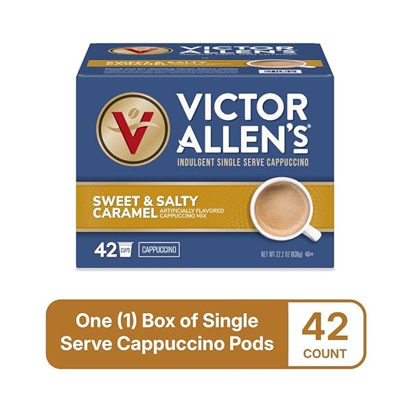 VICTOR ALLEN’S COFFEE SWEET AND SALTY CARAMEL FLAVORED CAPPUCCINO MIX, 42 COUNT, SINGLE SERVE K-CUP PODS FOR KEURIG K-CUP BREWERS BREWERS (PACKAGING MAY VARY)
