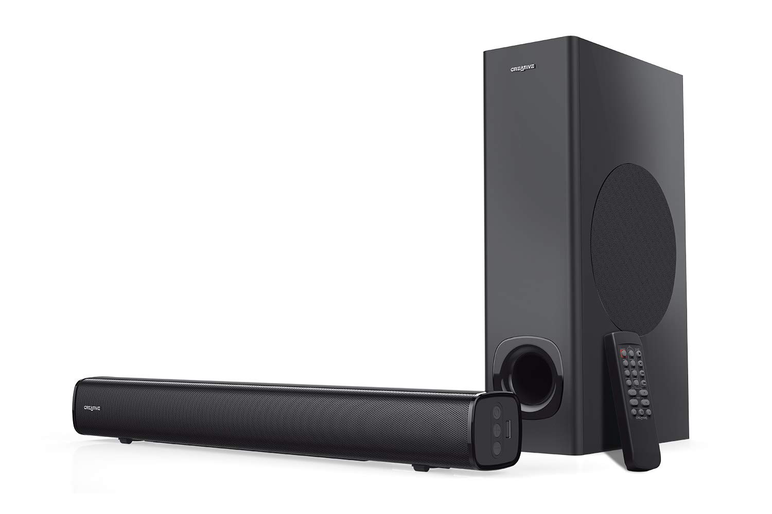 CREATIVE Stage 2.1 Channel Under-monitor Soundbar with Subwoofer for TV, Computers, and Ultrawide Monitors, Bluetooth/Optical Input/TV ARC/AUX-in, Remote Control and Wall Mounting Kit