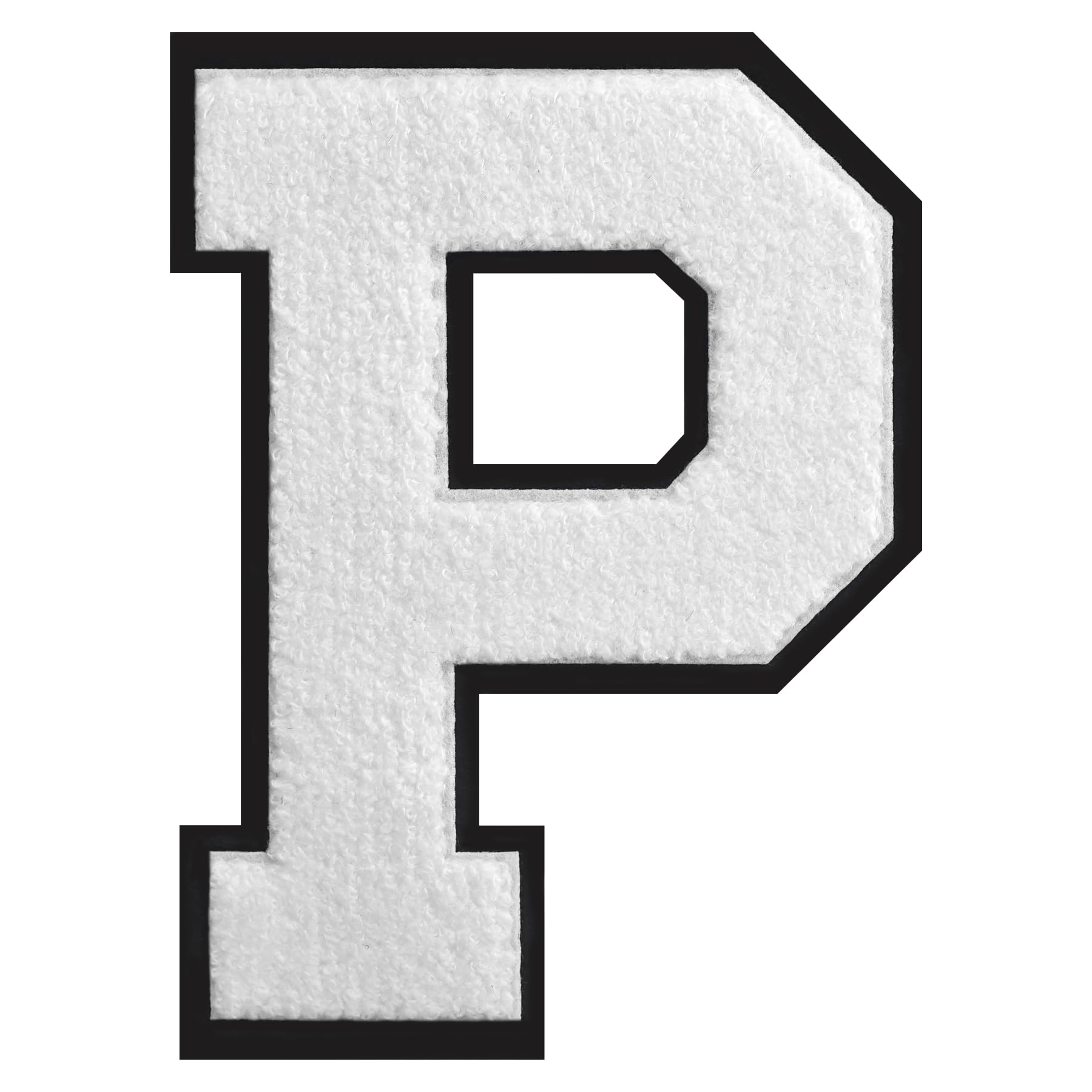 Photo 1 of 1 PC 6.5" White Chenille Letter Patch with Black Border Extra Large Iron On Letters for DIY Fashion & Dark Fabrics High Visibility Patches for Gifts & Safety Gear