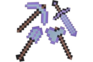jiushen 4 Pack Sword Pickaxe Axe and Shovel Toy Weapon Set,Kids Role-Play Foam Weapons Accessory for Game Fans Halloween Christmas Valentine and Party