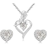 Juicfru Butterfly Jewelry Set for Women, White Gold Tone Necklace and Stud Earrings Set with Cubic Zirconia, Hypoallergenic Wedding Jewellery Set Costume Jewelry