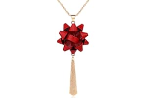CEALXHENY Christmas Necklace for Women X-Mas Gift Bow Pendant Necklaces Chain Tassel Long Necklaces
