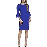 Calvin Klein Women's 3/4 Belle Sleeve Knee Length Crepe Sheath Dress
