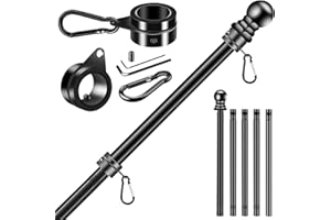 BONWIN Black Flag Pole Kit for Outside House Porch, 6 FT Thickened Stainless Steel Wall Mount Flag Pole for 3x5'/4x6' American Flag, 1" Anti-Wrap Spinning Flagpole Rings (6 FT - No Bracket - Black)