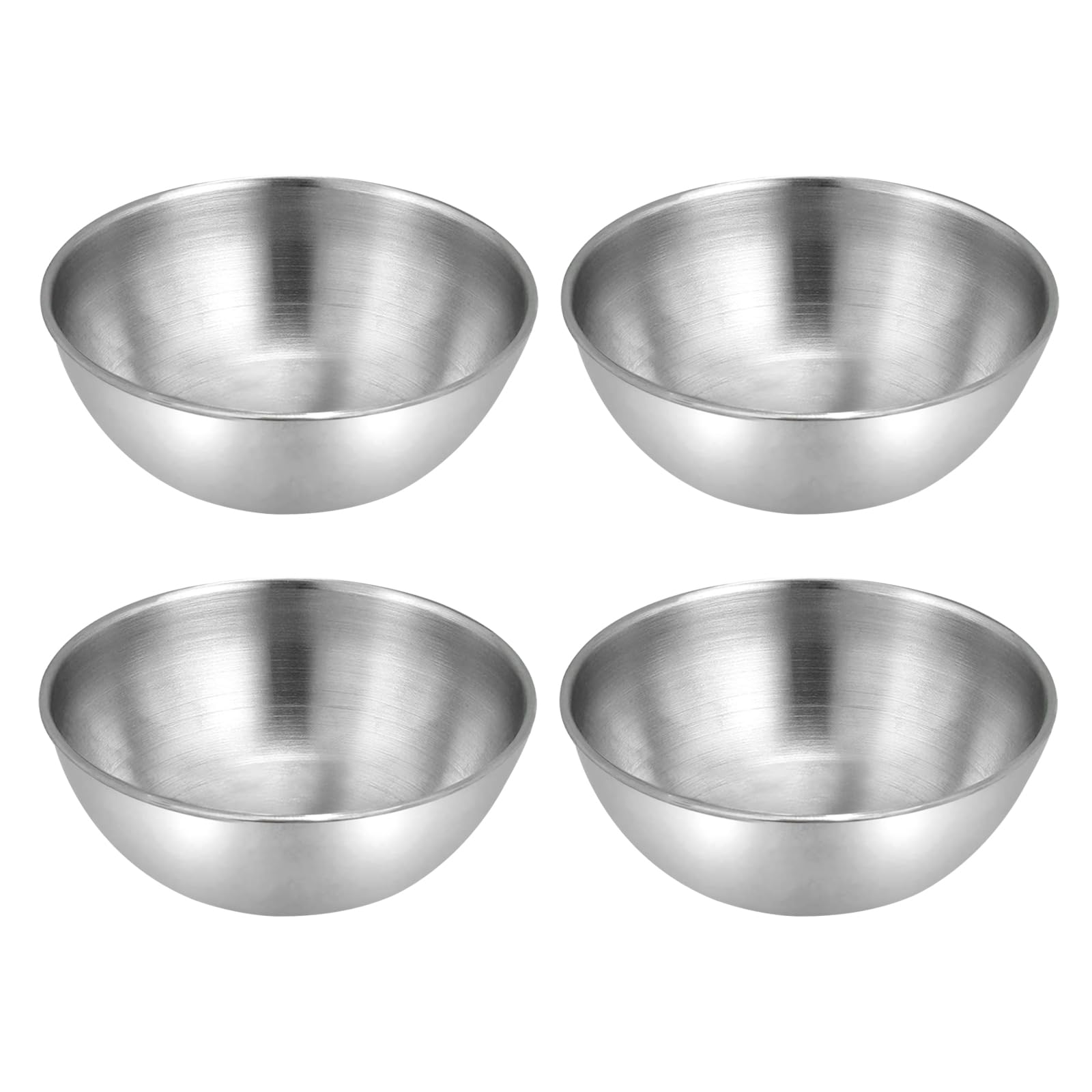 PCKOBEVER 4 Pcs Small Stainless Steel Sauce Dishes, Mini Dipping Bowls Dishes Condiment Sauce Cups, Seasoning Dishes Dip Bowls for Sushi Snacks Fruit Appetizer, Diameter 8cm, Depth 3cm (Silver)