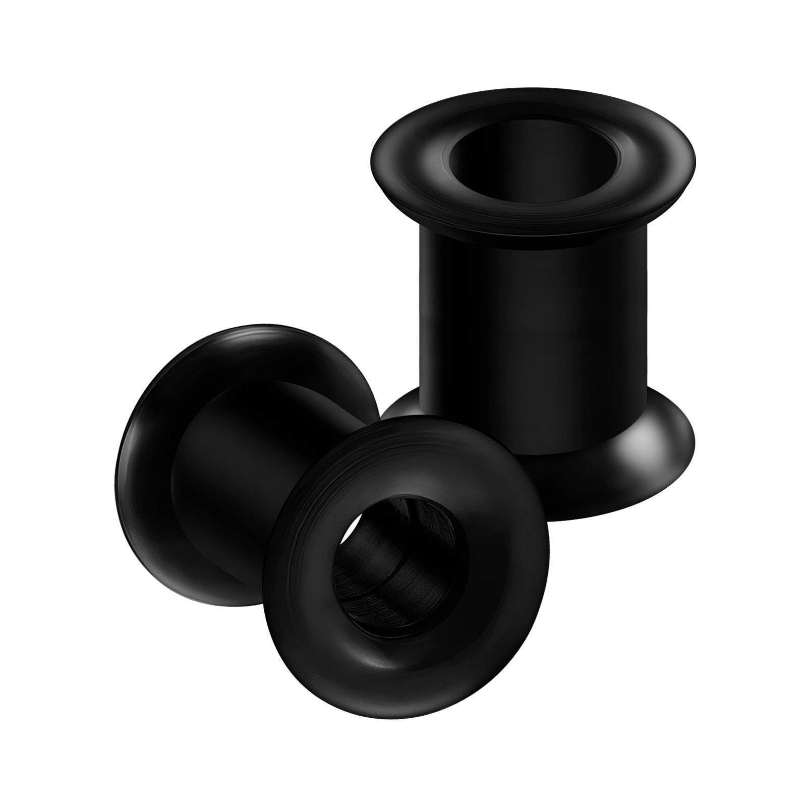 BanaVega 2PCS Silicone Black 0g 8mm Double Flared Saddle Ear Ring Stretcher Lobe Gauge Tunnel Plug Piercing Jewellery 5224