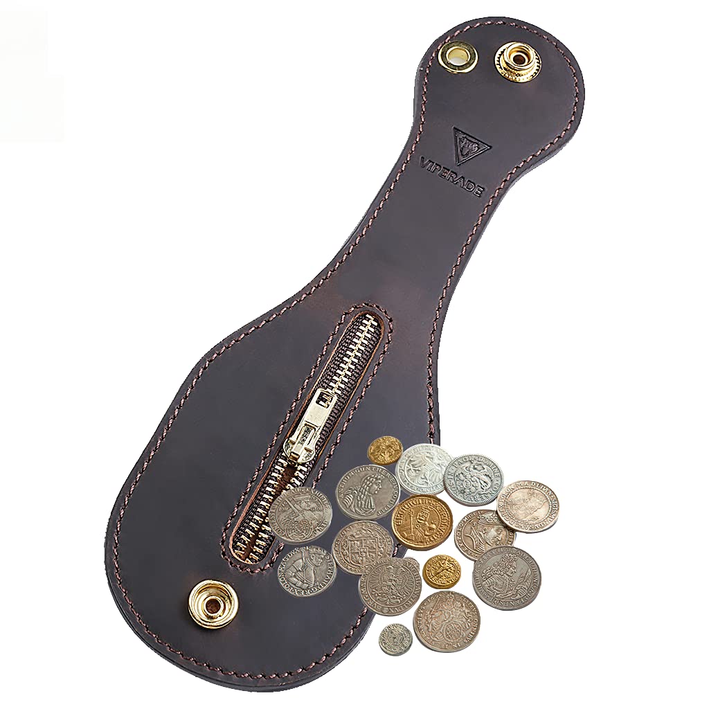 VIPERADE PJ1 EDC Leather Coin Purse for Belt, Small and Foldable Wallet, Vintage Slapjack Leather Purse, Men's Coin Pouch -Brown
