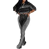 Kwunbwa Womens Sets 2 Piece Outfits Sexy Off the Shoulder Long Sleeve Ruched Crop Tops Stretch Bodycon Flare Pants Sets