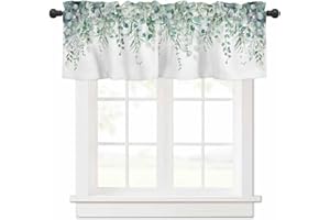 ARTSHOWING Eucalyptus Kitchen Curtains Valances Bathroom Valances for Windows Watercolor Plant Leaves Sage Green Window Treatment Short Topper Valances Rod Pocket Window Valance for Bedroom, 54"x18"
