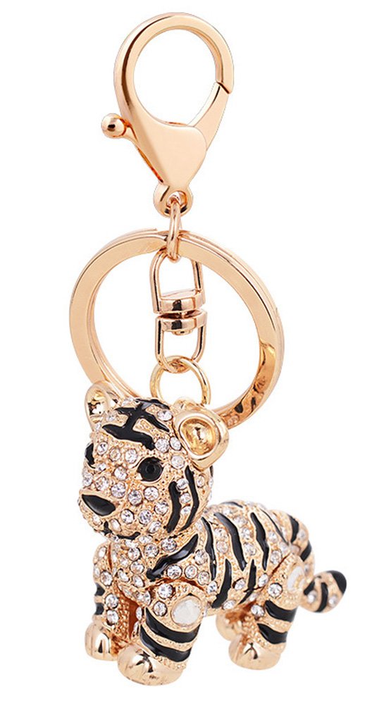 Keychain Keyring Cute Tiger Metal Bling Crystals Rhinestone Keyfob Charm Pendant for Handbags,Keychain, White