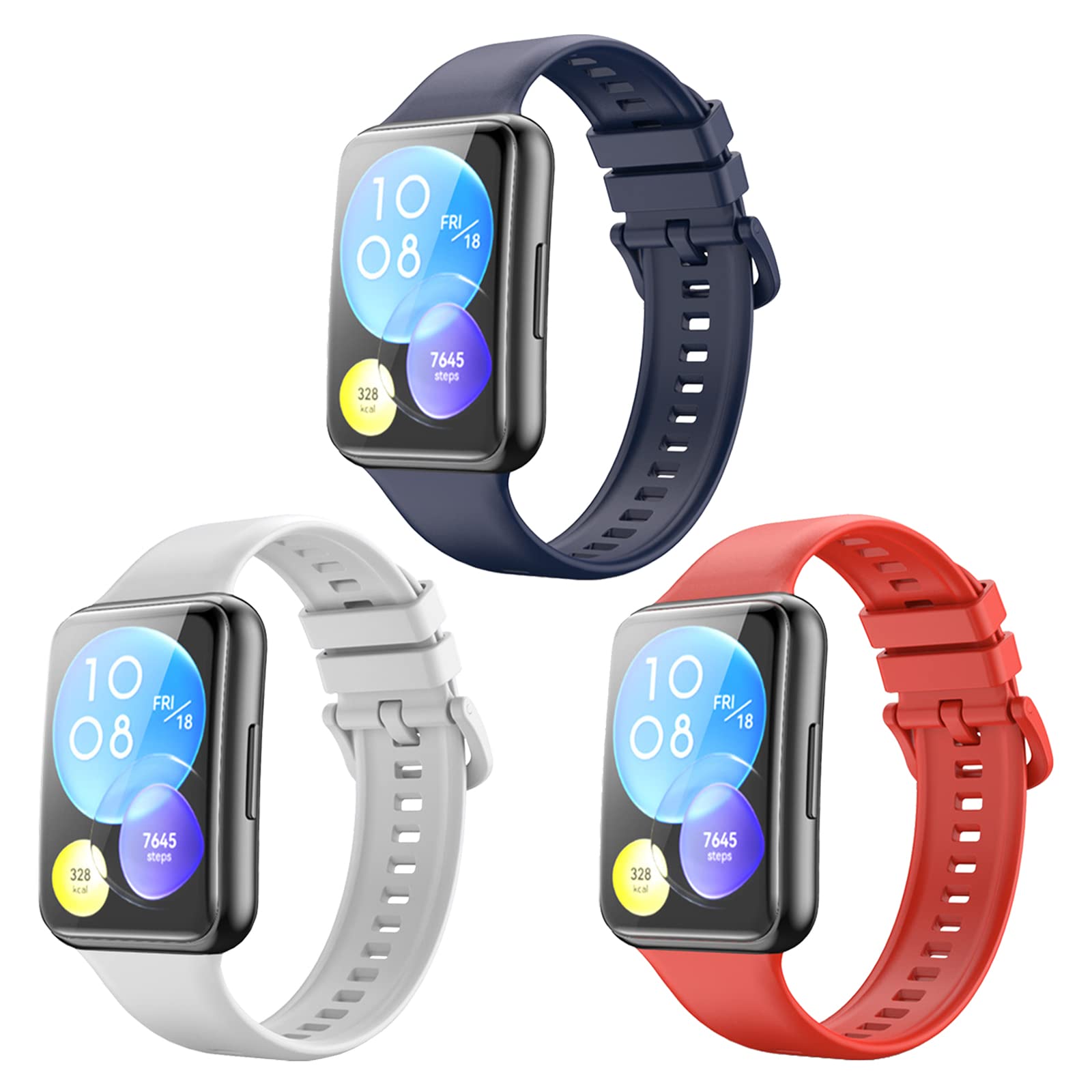 Miimall [3 Pack] Silicone Strap Compatible with Huawei Watch Fit 2, Soft Sport Band Breathable Ultra-light Waterproof Adjustable Replacement Wristband for Huawei Watch Fit 2-White+Dark Blue+Red