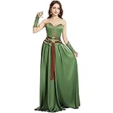 daizbella Medieval Renaissance Dress Medieval Viking Warrior Corset Skirt Rose Satin Women's Costume Set