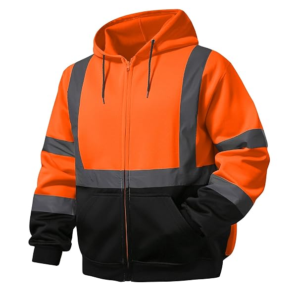 SKSAFETY HI VIS WORK SAFETY HOODIES FOR MEN – CLASS 3 HIGH VISIBILITY REFLECTIVE HOODIE JACKET, HIGH VIS ZIPPER HOODIE WITH BLACK BOTTOM, CONSTRUCTION SWEATSHIRTS WITH POCKETS