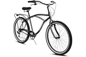 esheno 26 Inch Adult Beach Cruiser Bike, Beach Cruiser Bike for Men with 7 Speeds Drivetrain, Adult Hybird Bicycles for Men, Good Stability,Riding Cruiser Bicycle for Rider 5’-7’