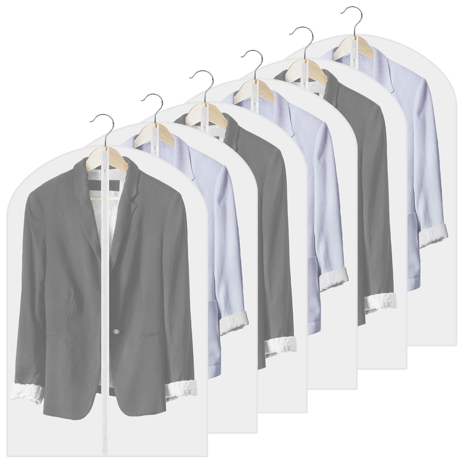 6Pack Clear Suit Bags with Zips, 60 * 100cm Dustproof Clothes Covers, Moth Proof Garment Bags, Clear Garment Bags for Hanging Clothes for Men/Women Suit Jacket Coat