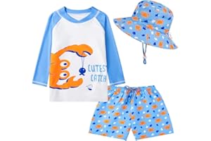 CUTECOTTON Baby Toddler Boys UPF 50+ Rashguard Set Swimsuit with Sun Hat Bathing Suit Swimwear for Beach Pool Sun Protection