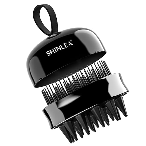 SHINLEA 2 in 1 Scalp Massager Shampoo Brush with Soft Silicone Bristles for Hair Growth and Dandruff Removal, Hair Brush Head Massager Scalp Scrubber Exfoliator for Both Wet and Dry Use (Black)