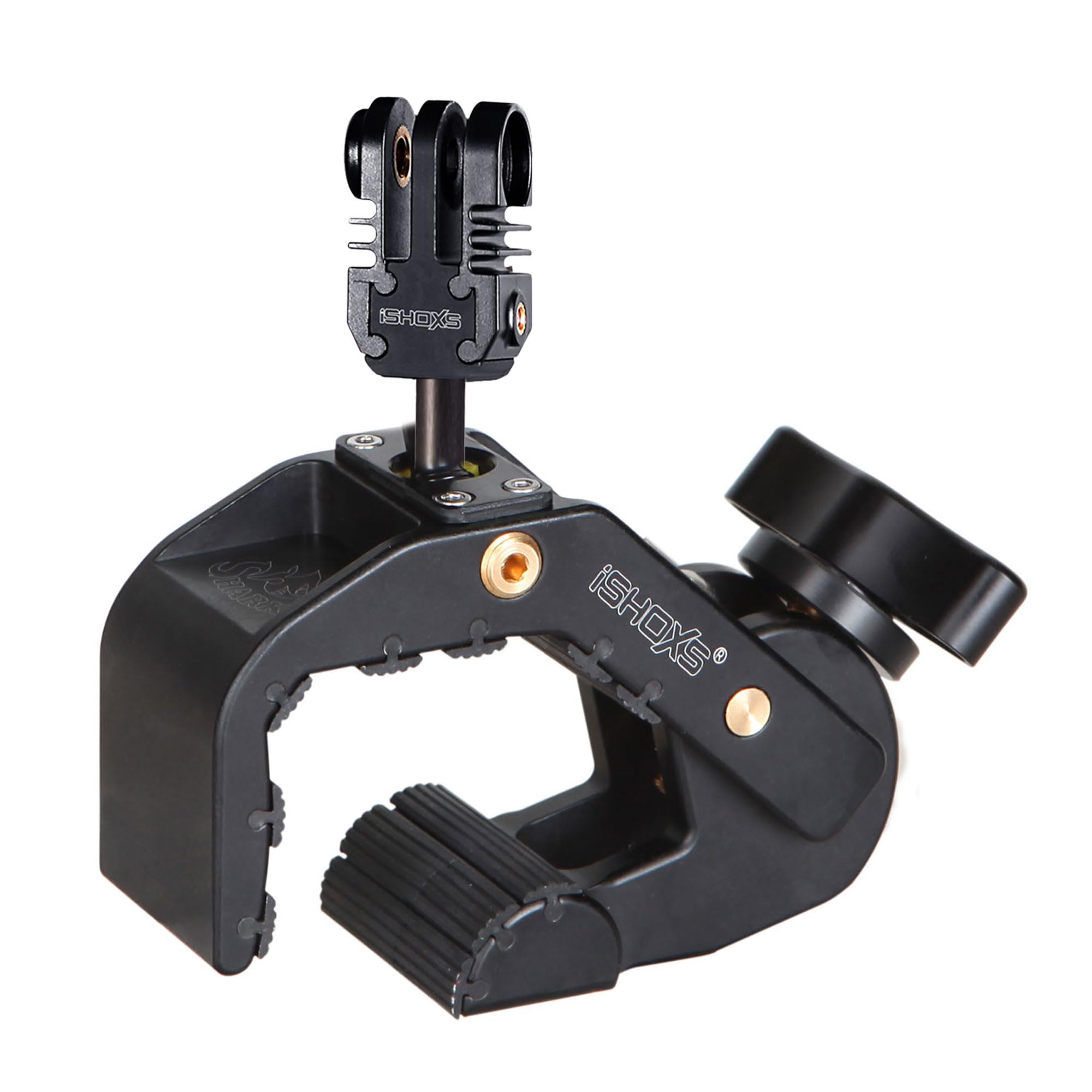 iSHOXS Shark universal action cam Mount, with largd clamping range of 28-65mm, suitable for GoPro, Rollei and compatible action-cameras - black