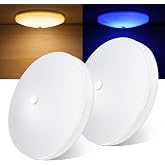 Obeaming 2 Pack RV Interior Ceiling Dome Light 4.5 Inch, Press Dimmer Switch &amp; Blue Nightlight,12V Dimmable Puck Light for Motorhome Trailer Fifth Wheel Truck Coach Enclosed Trailer(3000K)