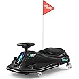 360 Degrees Rotating Ride On Drift Car and 2 Replacement Universal Wheels, 24V Electric Drifting Go Kart for Kids W/Brushless Motor, High/Low Speed, Flashing Lights, Flag, Music, Bluetooth, Black
