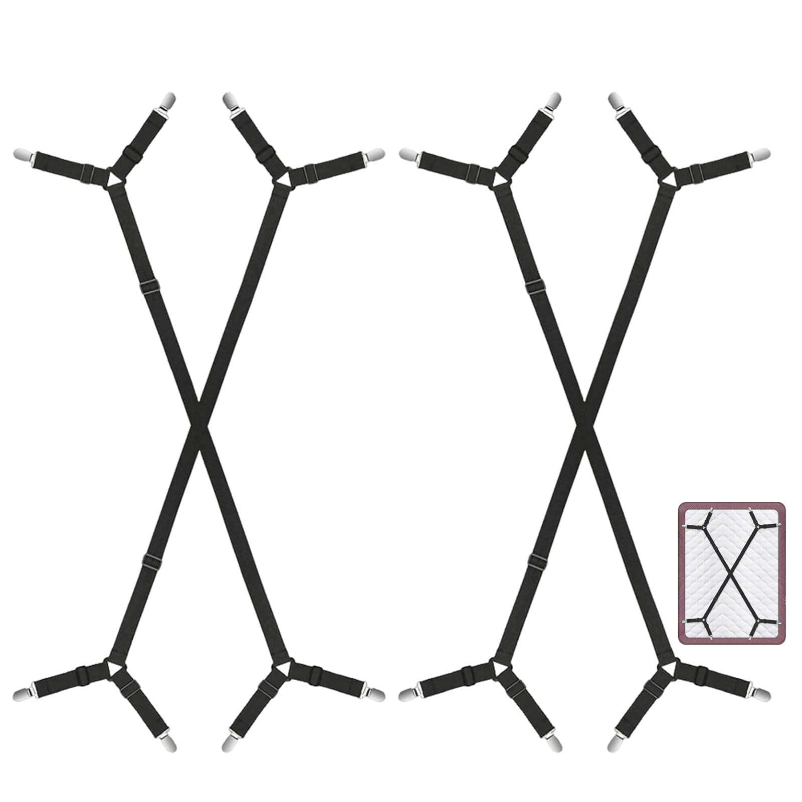 2PCS Adjustable Bed Sheet Clips - Bed Sheet Straps Triangular Design,Nickel-Sheet Clips for Bedding, fitted sheet clips Black - Keep Your Sheet Flat & Wrinkle-Free