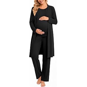 Women 3PCS Maternity Robe Set Nursing Pajamas Comfy Pregnancy Tops & Pants | Women Labor and Delivery Robe,Nursing Tank Top &