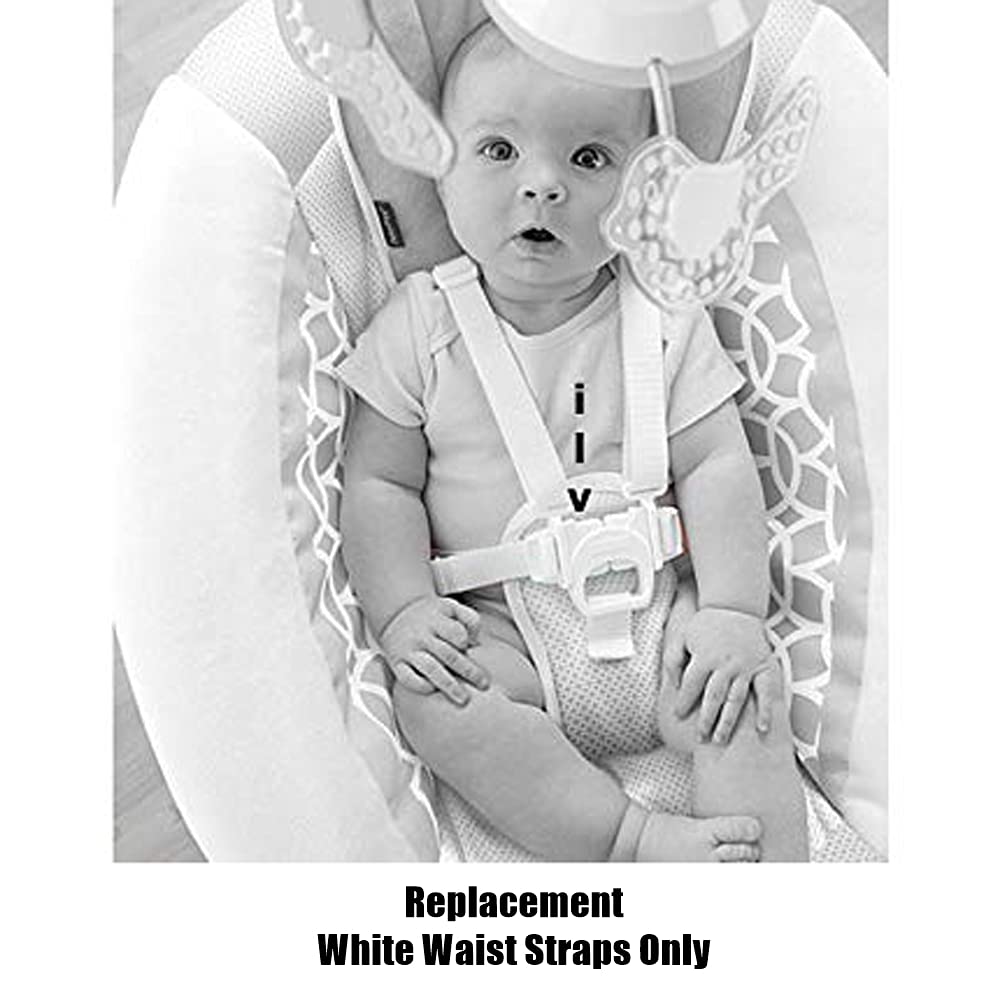 Replacement Parts for Baby Swing - Fisher-Price Revolve Baby Swing FBL70 ~ Set of 2 White Replacement Waist Strap with Male Part of Buckle