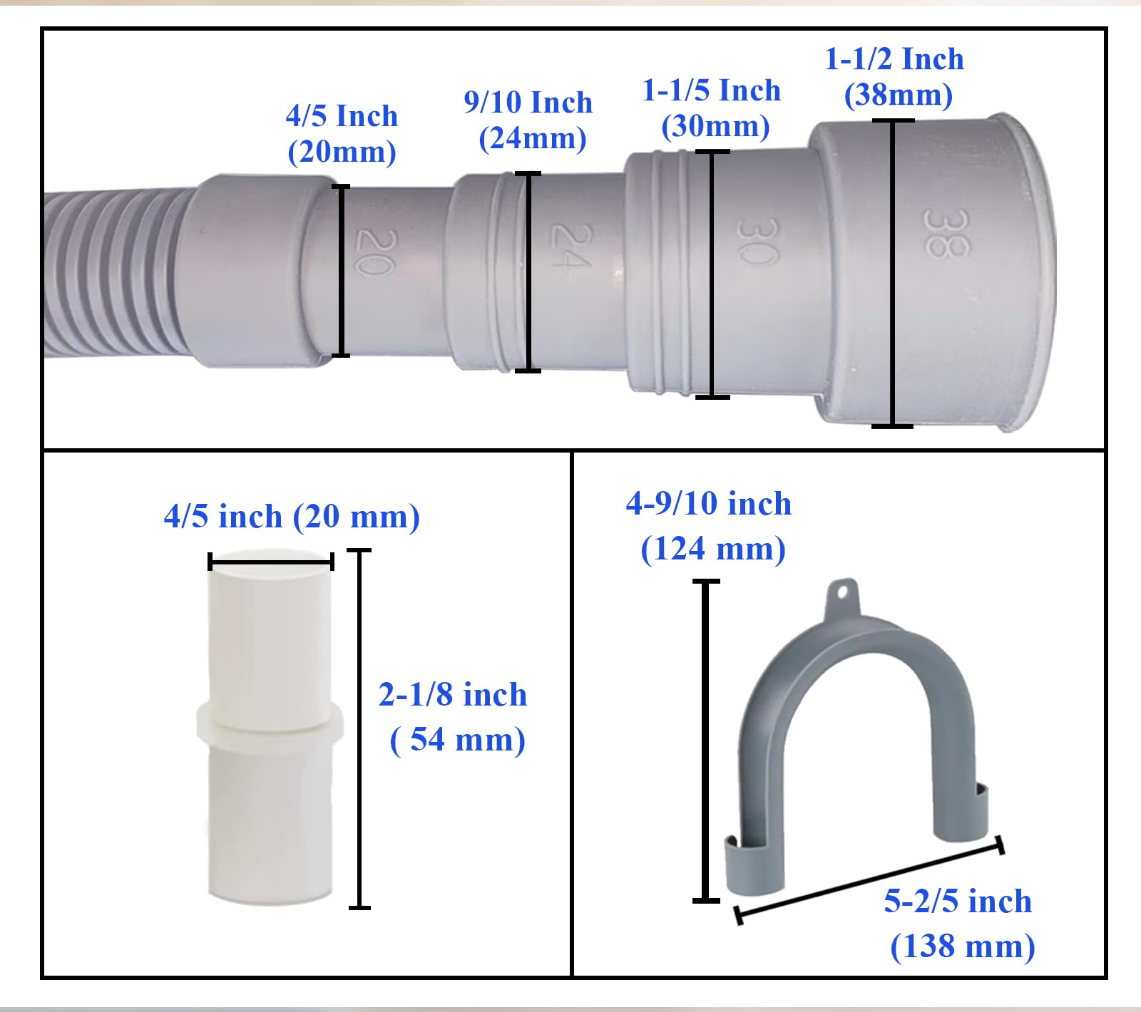 6.5ft Washing Machine Drain Hose Extension Kit - Universal for Washer, Dishwasher & Dehumidifier, 7-Piece Set with U-Bracket, 4 Clamps & Adapter