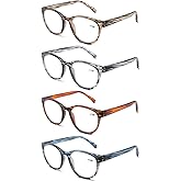 DOOViC Computer Reading Glasses Blue Light Blocking Anti Eyestrain Stylish Striped Style Spring Hinge 4 Pack Readers for Women Men 1.00 Strength