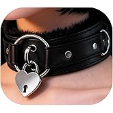 NouAn Leather Choker Necklace for Women - Gothic Collar Choker with Heart Love Lock And Soft Inner Lining - Adjustable Fit for Daily Wear and Themed Occasions Black