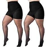 WiliW 2 Pairs Plus Size Control Top Pantyhose Ultra High Waist Sheer Tights Tummy Shaping Stockings for Women