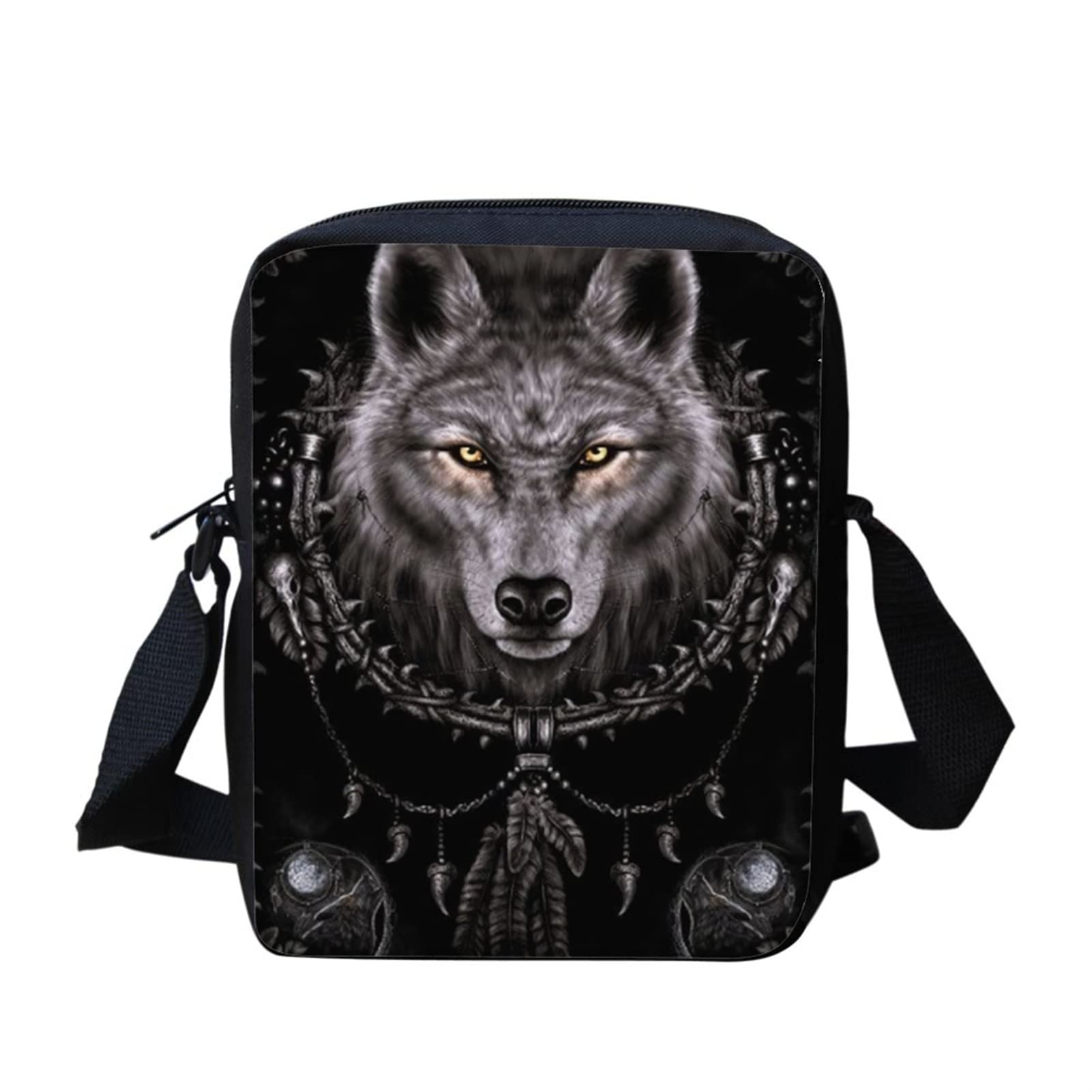 Kuiaobaty Cool Wolf Print Women Crossbody Bag Mobile Phone Bag Small Messenger Bag for School Black Small Satchel Bags