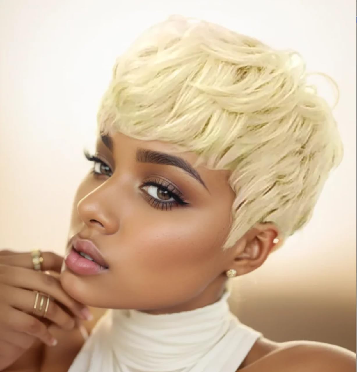 BeiSD Short Pixie Cuts Hair Wigs for Women Girls - Synthetic Wigs with Bangs for Black/White Women