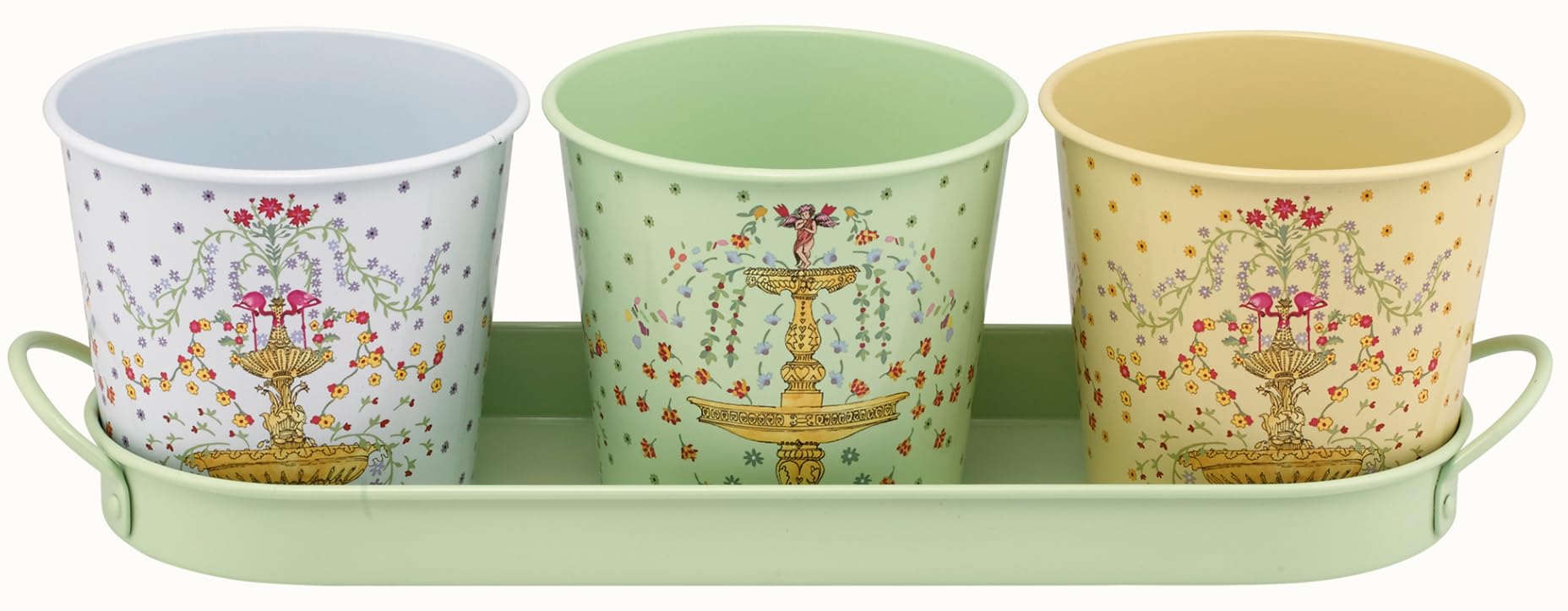 Cath Kidston Floral Fountain Set of 3 Plant Herb Pots with Tray