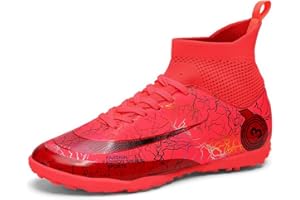 DHOVOR Boys Girls Soccer Cleats High-Top Turf Indoor Soccer Shoes for Kids Professional Training Football Sports Shoes Youth 