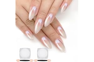 Artdone 2PCS White Pearl Chrome Nail Powder,Iridescent Aurora Powder Metallic Mirror Effect Pigment Pearlescent Mermaid Pigmen for Nail Art Manicure Decoration Sets
