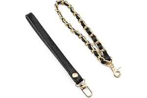 BEAULEGAN Purse Wrist Straps - Genuine Leather - Replacement for Clutch Pouch, Set of 2 PCS Black (Gold Buckle)