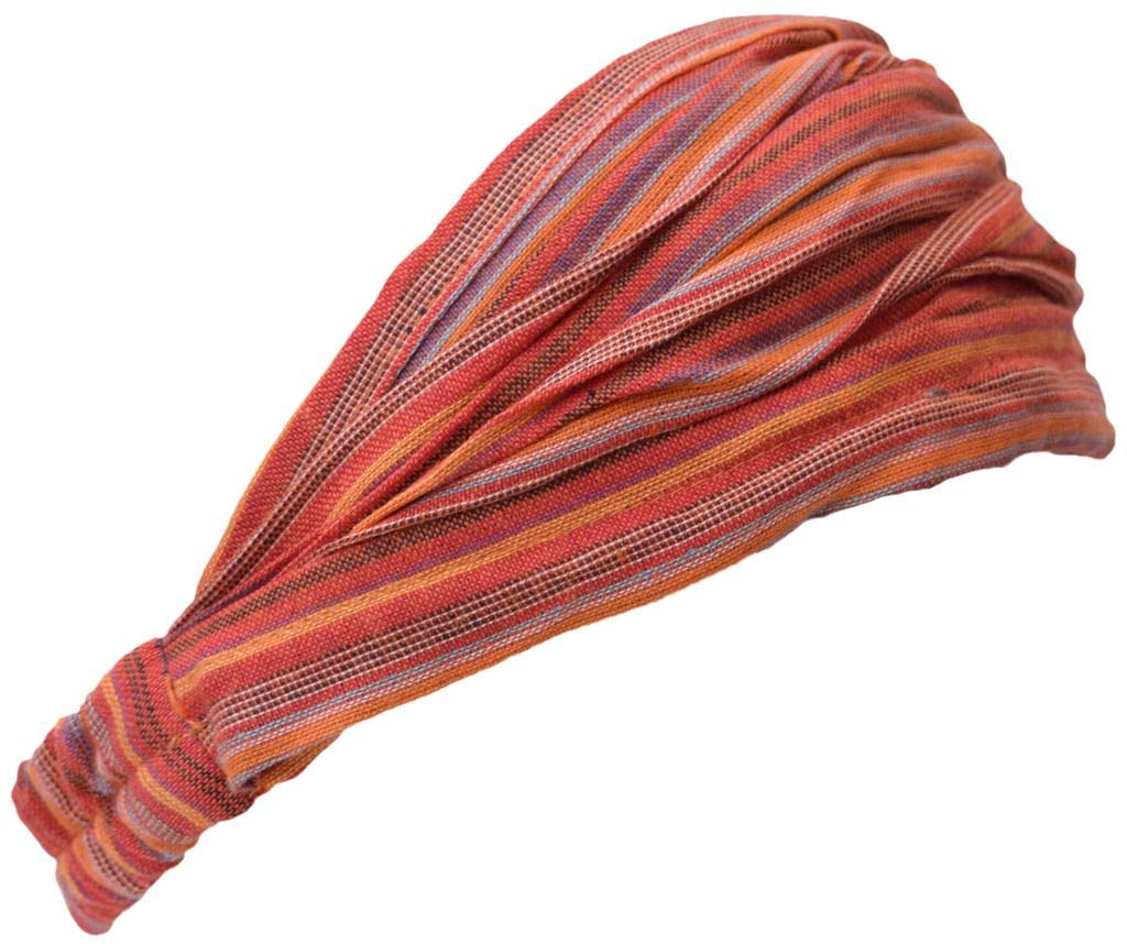 Gheri Cotton Elastic Hippie Bohemian Bandana Headband Striped Orange