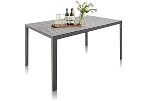 LUCKYERMORE Outdoor Dining Table for 6 Person, 55” Rectangular Patio Dining Table with Aluminum Frame, Metal Table for Deck, Garden, Backyard Use, Grey Wood Look