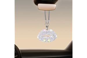 SMILFUY Bling Lip Diamond Car Hanging Accessories for Women, Crystal Rhinestone Car Rear View Mirror Charm, Lucky Vehicle Decor Pendant Auto Interior Ornament Accessories, Valentine's Day Present (White)