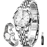 OLEVS Women's Watch Gold/Silver Analog Quartz Small Stainless Steel Business Formal Waterproof Luminous Date Ladies Watch