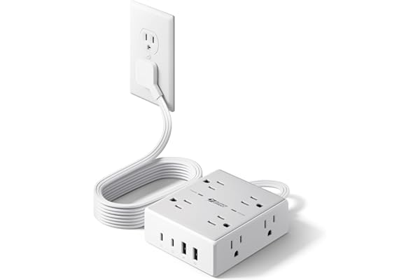 Surge Protector Power Bar, SUPERDANNY 6 Ft Extension Cord with 8 Outlets & 4USB Ports (2 USB 2 C), Mountable Flat Plug Power 