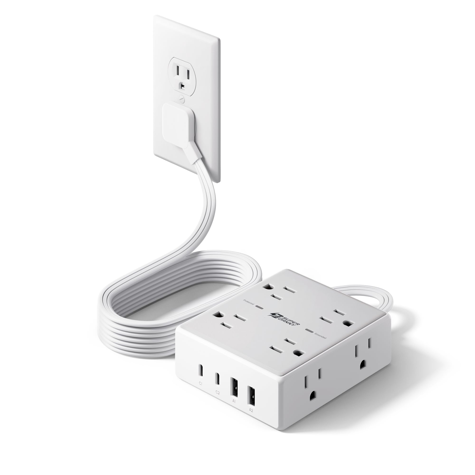 Photo 1 of Flat Plug Surge Protector Power Strip, 6ft Ultra Thin Extension Cord with 4 USB (2 USB C Port), 8 Outlets Desk Charging Station, Wall Mountable Outlet Extender for Home Office, College Dorm Room